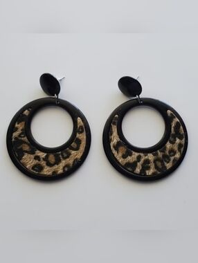 Leopard Print Black Hoop Earrings